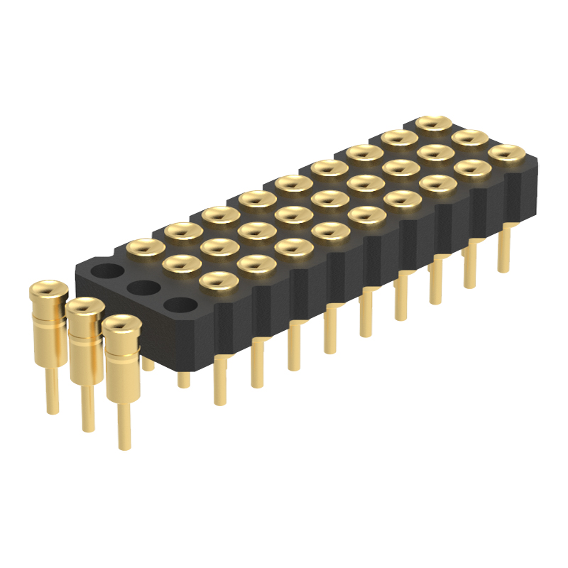 Denentech镀金 2.00MMH2.5三排母座180度凹面弹簧针连接器