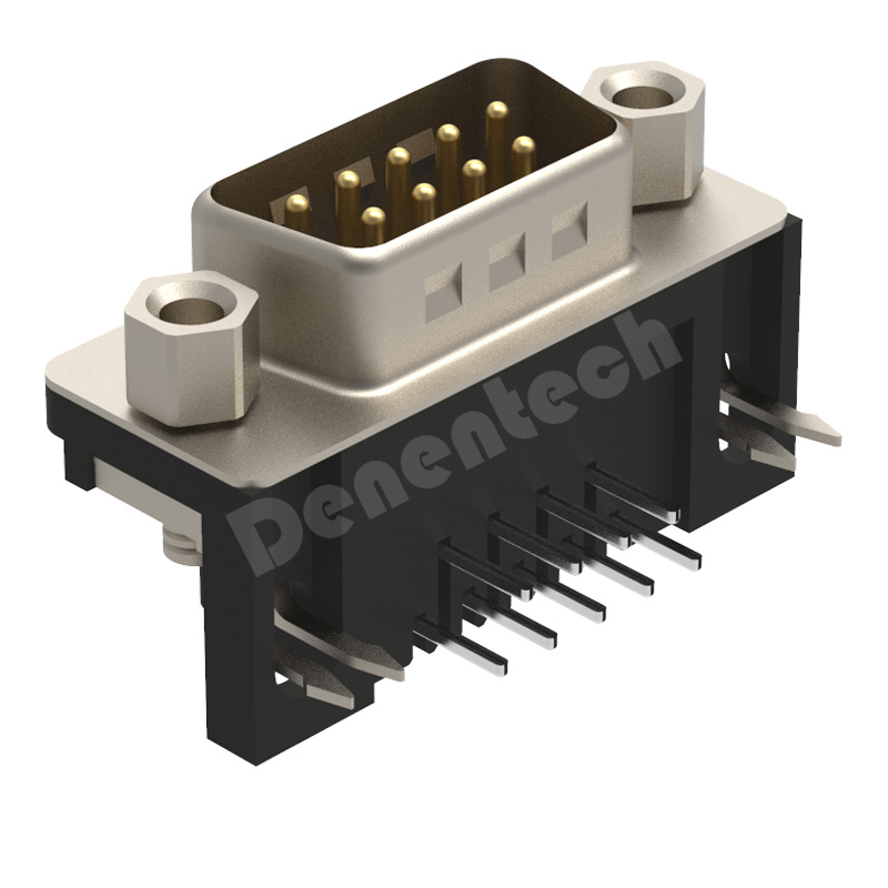 Denentech high quality HDR 9P H8.08 male right angle DIP d-sub connector test  male 9pin d-sub connectors 