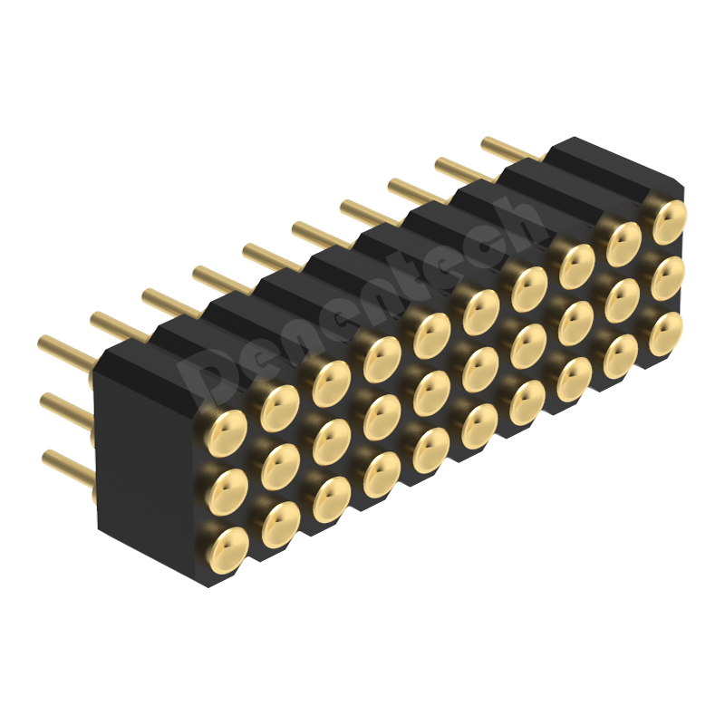 Denentech pogo pin天线顶针2.00MMH4.0三排母座180度凹面弹簧针