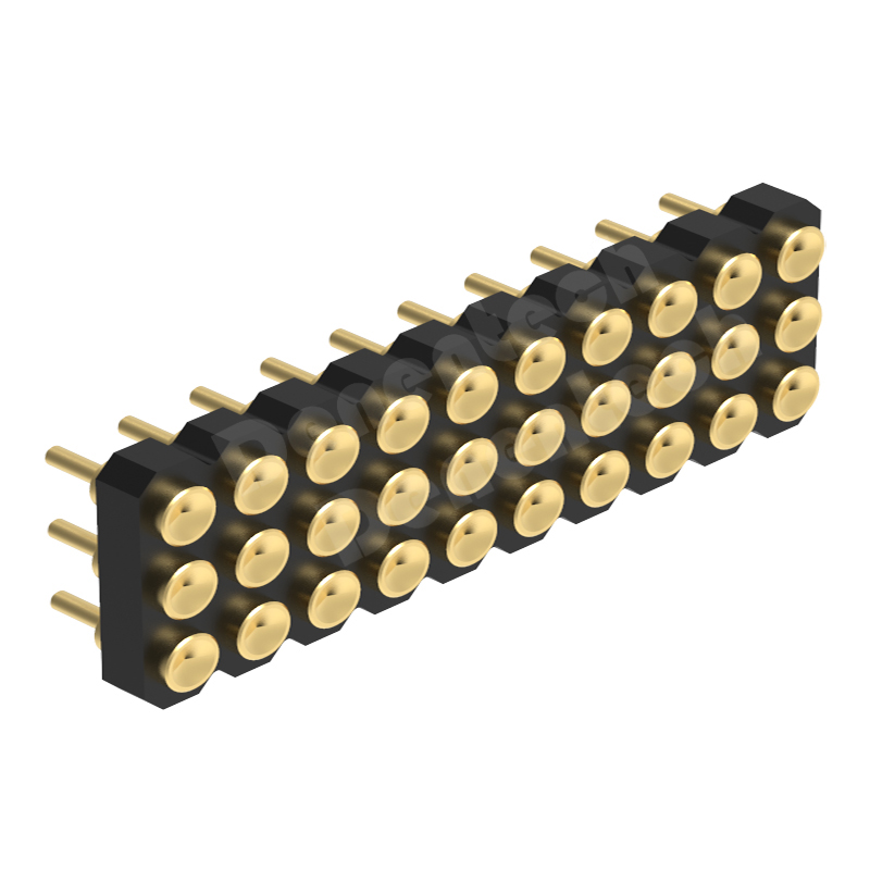 Denentech镀金2.00MMH1.27三排母座180度凹面导电弹簧针pogo pin连接器