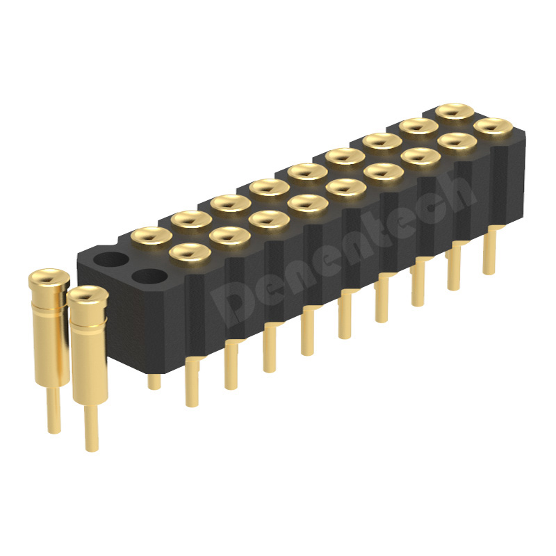 Denentech Spring Probe Supplier 2.00MM H4.0MM dual row female straight concave pogo pin connector 