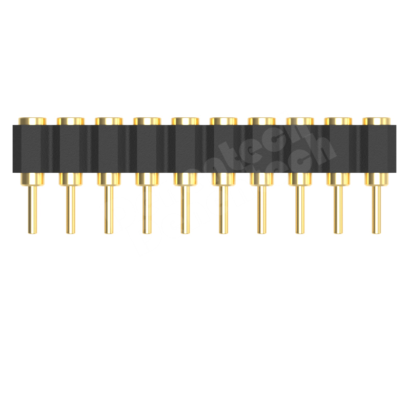 Denentech导电顶针2.00MMH1.27三排母座180度平面弹簧针pogo pin连接器