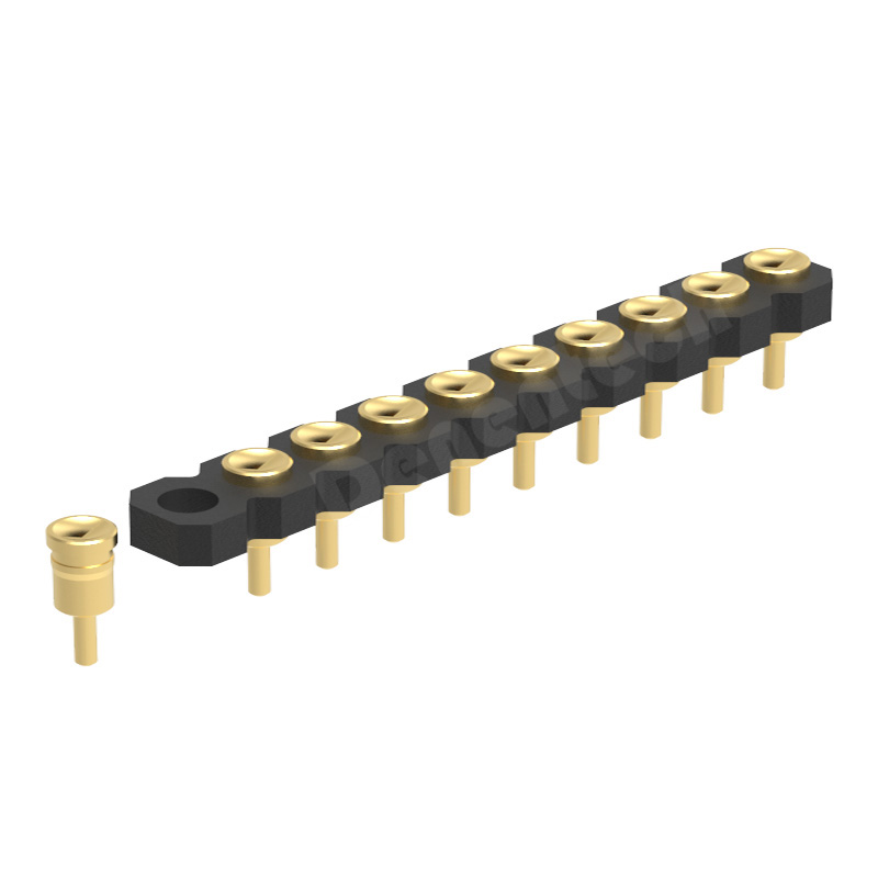 Denentech Spring Probe Supplier 2.00MMH1.27MM single row female straight concave  pogo pin connector