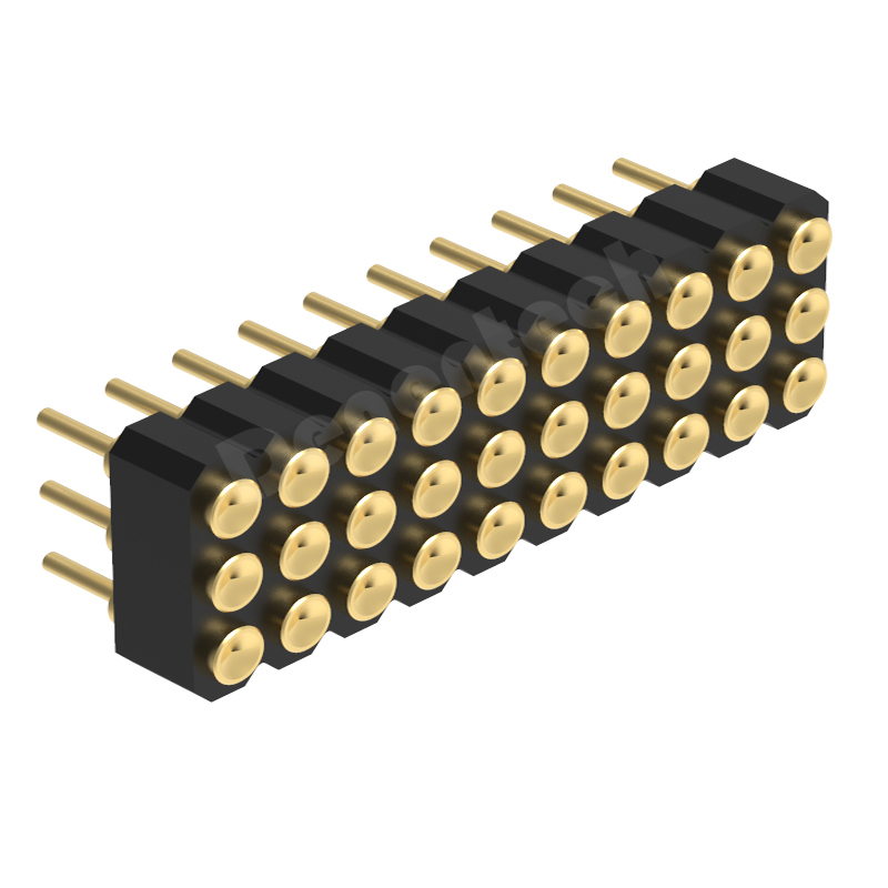 Denentech gold plated 2.00MM H2.5MM triple row female straight concave pogo pin connector