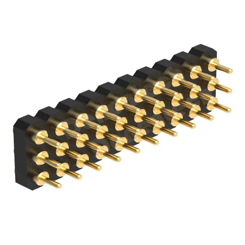 Denentech镀金2.00MMH1.27三排母座180度凹面导电弹簧针pogo pin连接器