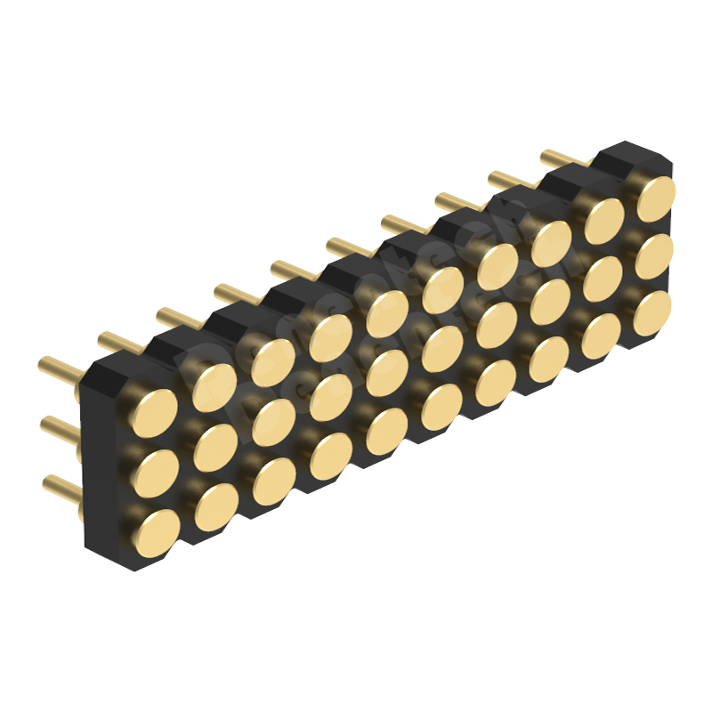 Denentech导电顶针2.00MMH1.27三排母座180度平面弹簧针pogo pin连接器