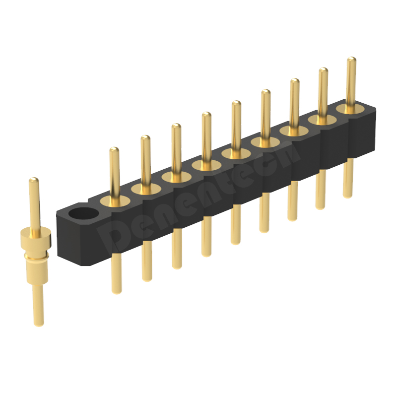 Denentech hot sale 2.00MM machined pin header H2.80xW2.20 single row straight DIP Gold plated circular hole pin header connector