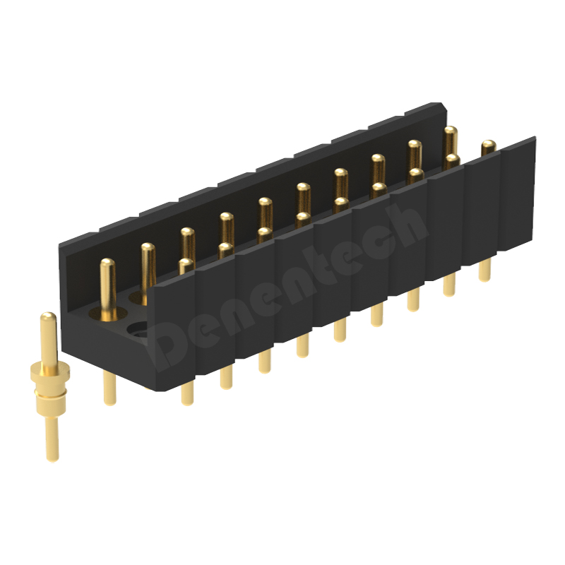 Denentech customized 2.54MM machined pin header H6.90xW6.90 dual row straight solid gold plated pin header