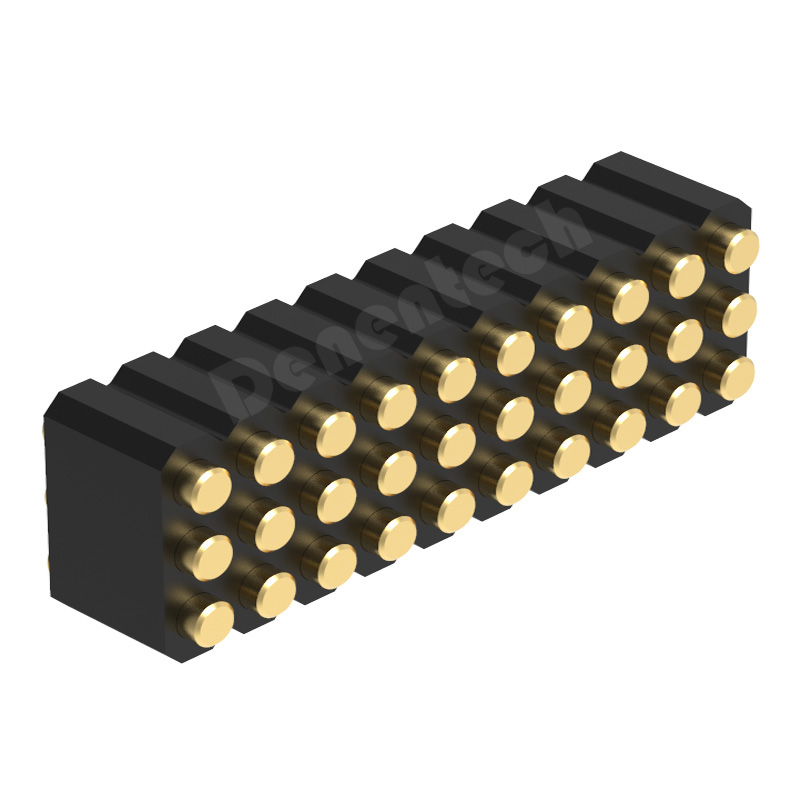 Denentech 2.00MM弹簧针H4.0三排母座180度SMT凹面pogo pin