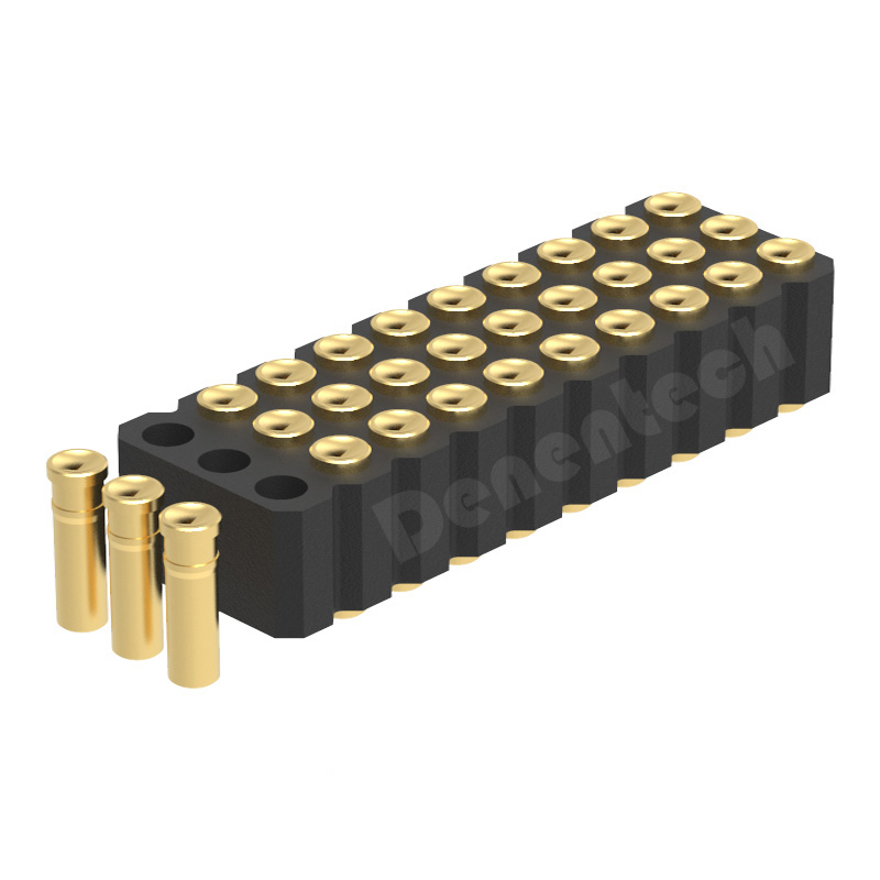 Denentech 2.00MM弹簧针H4.0三排母座180度SMT凹面pogo pin