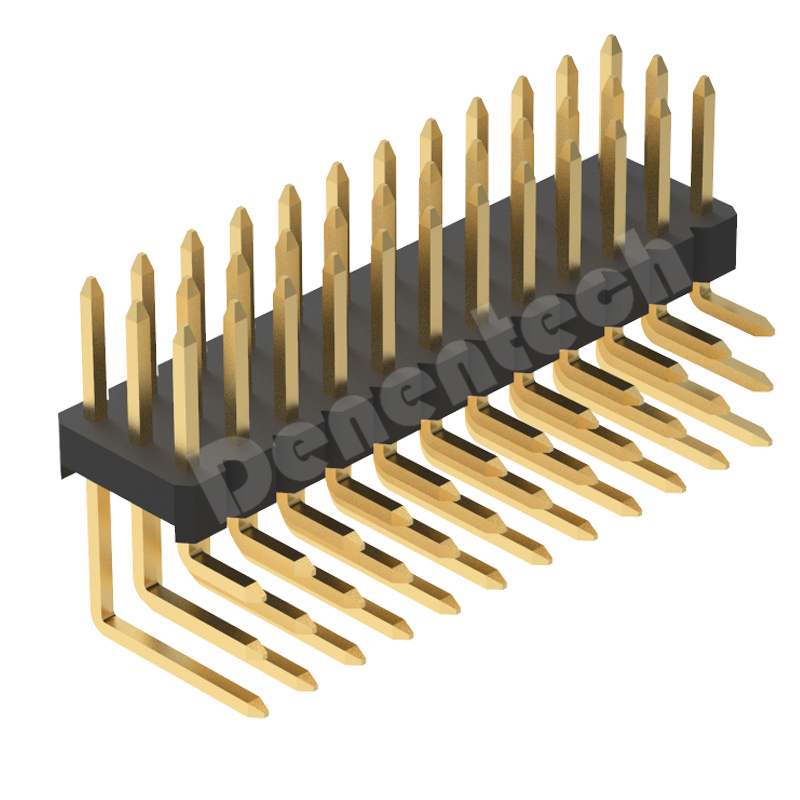 Denentech 2.54mm pin header triple row right angle  90-degree bent pin arrangement with gold-plated feet