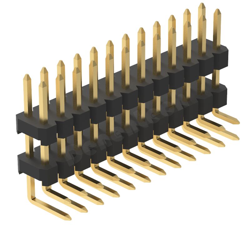 Denentech 2.54mm pin header dual row dual plastic right angle 2.54mm pitch 40 pin gold pin header 90°