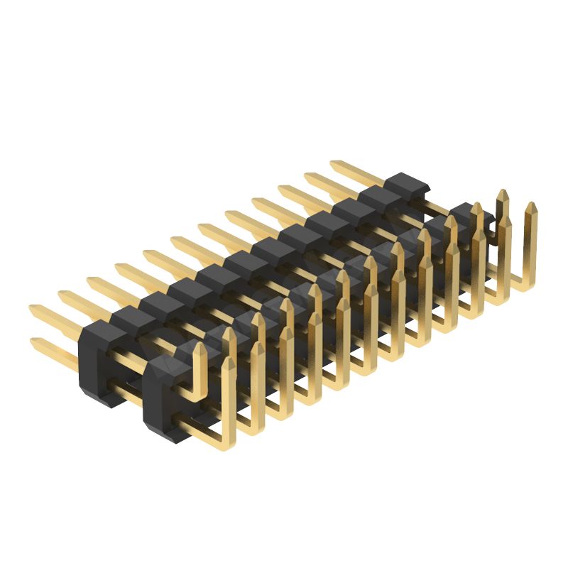 Denentech 2.54mm pin header dual row dual plastic right angle 2.54mm pitch 40 pin gold pin header 90°