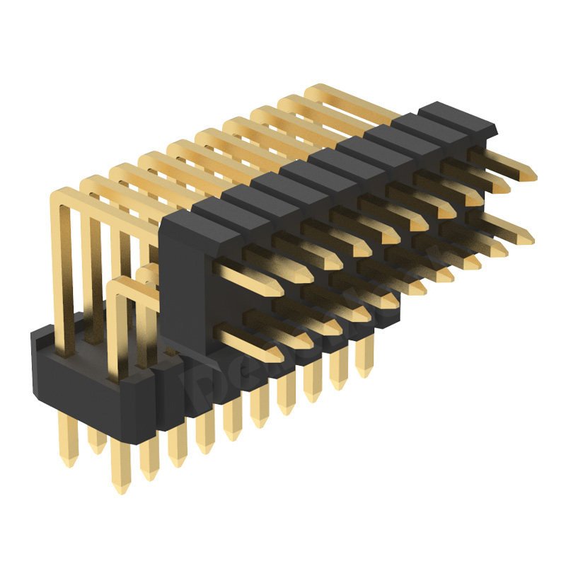 Denentech 1.27x2.54mm pin header dual row dual plastic board space right angle