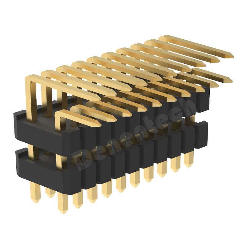 1.27x2.54MM pin header dual row dual plastic right angle gold pin header connector