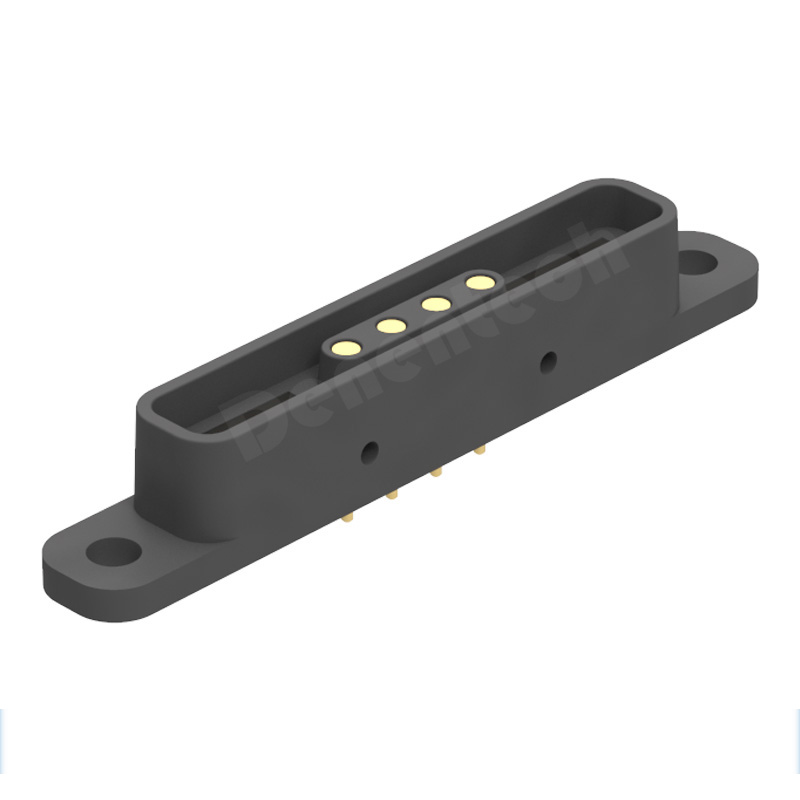 Denentech factory custom Rectangular magnetic pogo pin 4P straight female 4 pin waterproof magnetic charging connector