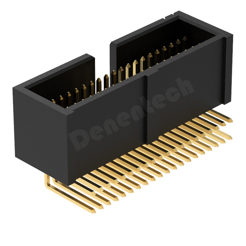 Denentech hot sale1.27x2.54MM H9.65MM dual row right angle DIP box header connector