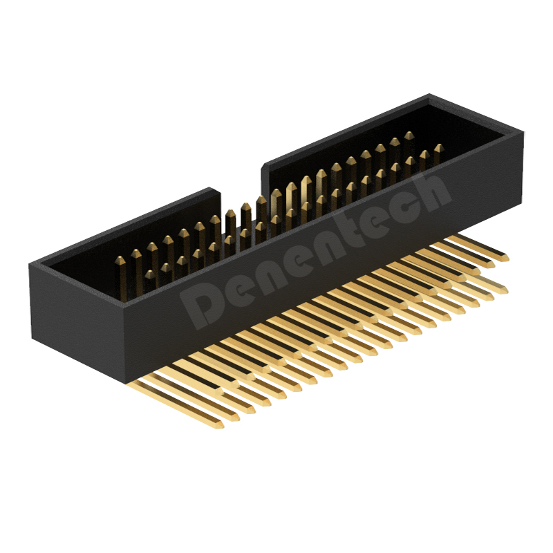 Denentech professional manufacturer 1.27x2.54mm pitch H5.60mm dual row right angle DIP box header connector