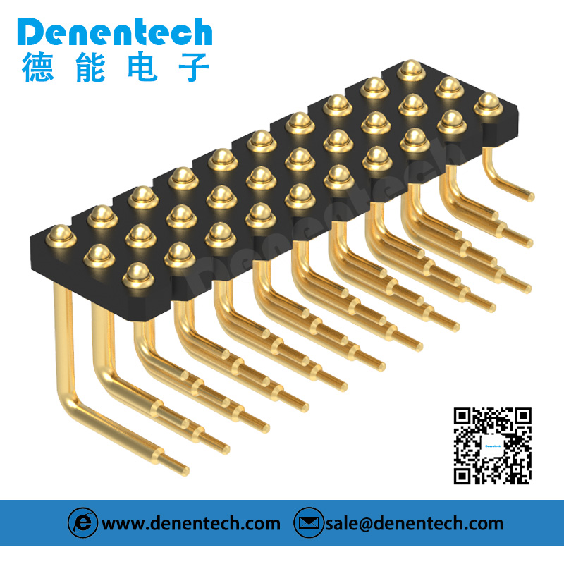 Denentech 2.54MM pogo pin H1.27MM triple row male right angle 6 pin pogo waterproof pogo pin connector