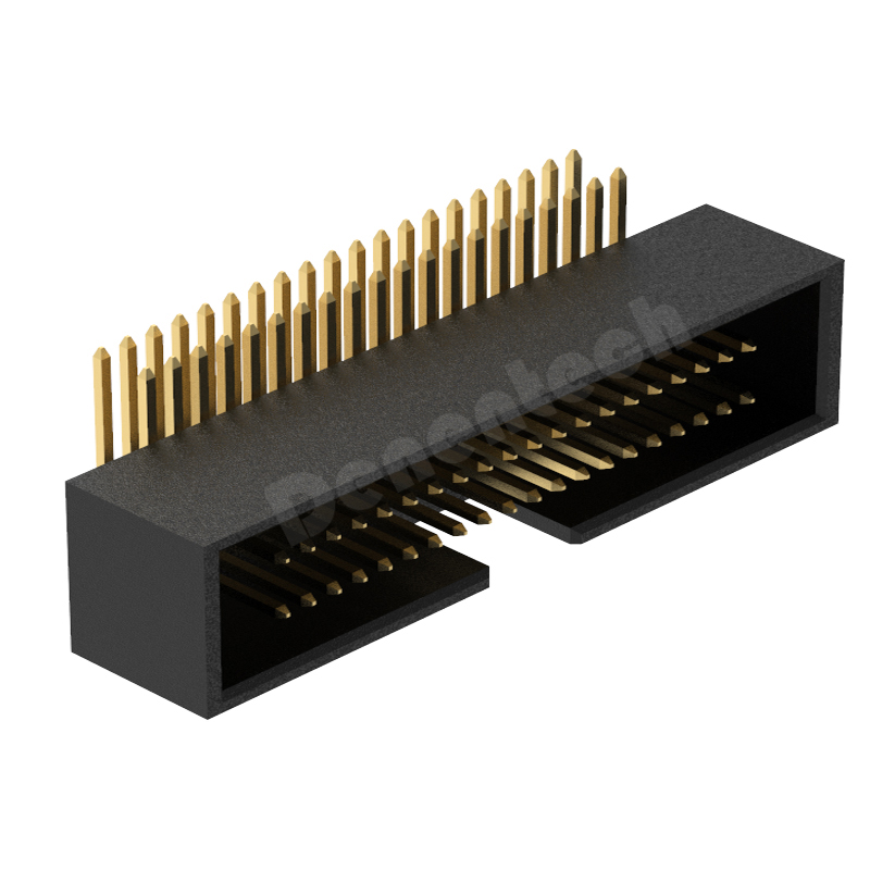 Denentech low price 1.27x2.54mm pitch H7.1mm dual row right angle DIP box header connector