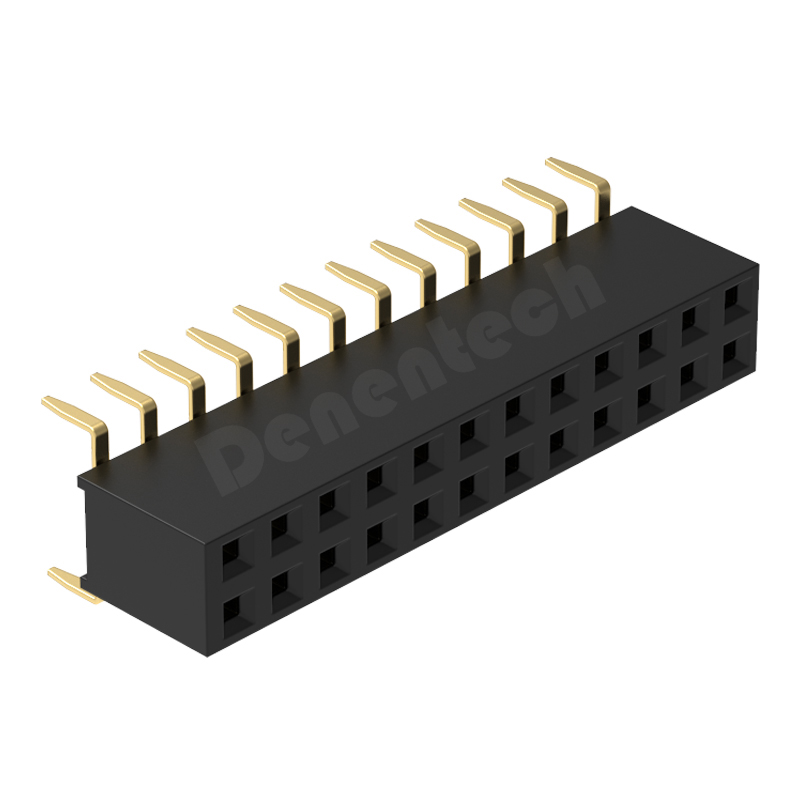 Denentech high quality 2.5mm female header H7.1mm dual row bottom entry DIP female header connector 