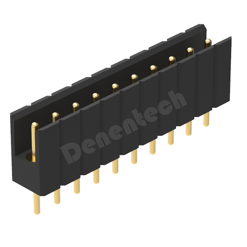 Denentech factory directly supply 2.54MM machined pin header H6.90xW4.36 single row straight round pin connector