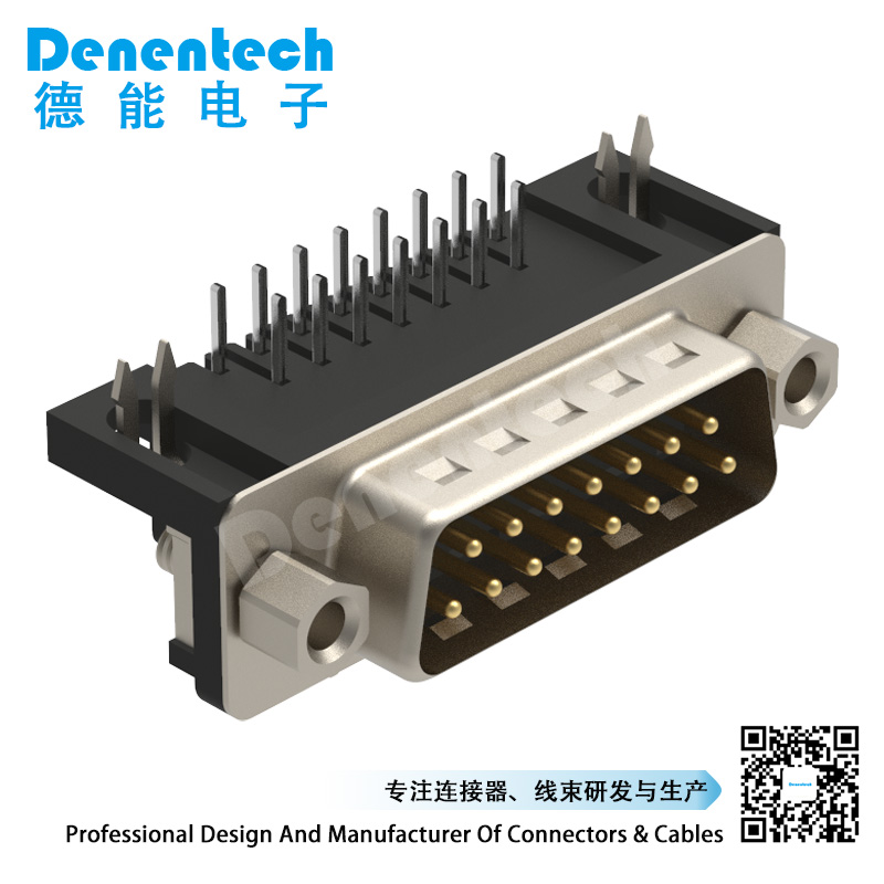 Denentech High quality HDR 15P H8.08 male right angle DIP d-sub 15 pin ...