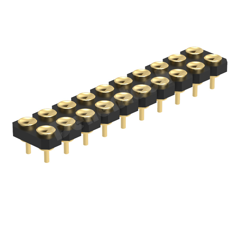 Denentech 2.54MM pogo pin H1.27MM dual row female straight concave smt pogo pin connector