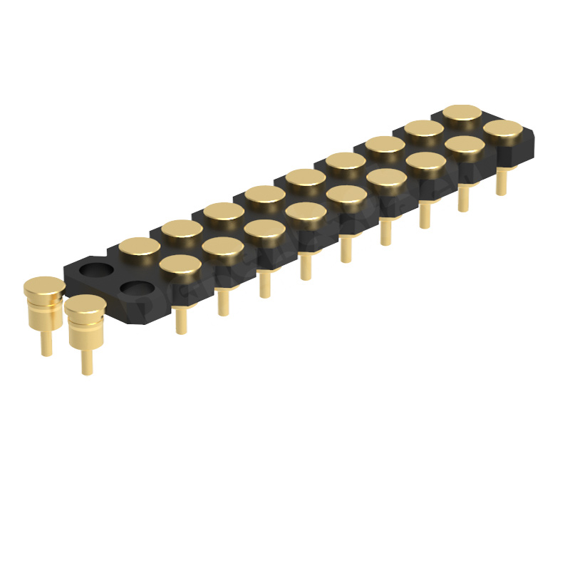 Denentech 2.54MM pogo pin H1.27MM dual row female straight high current pogo pin connector