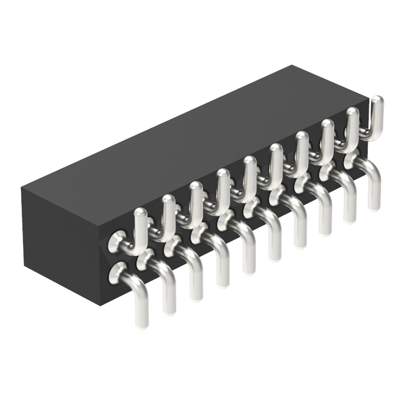 Denentech 工厂直供 1.27MM圆P排母H3.80xW3.25双排立贴弯针圆孔排母