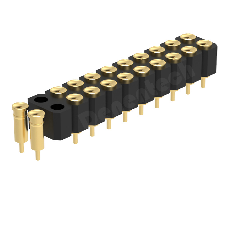 Denentech gold plating 2.54mm pitch H4.0 dual row female straight DIP concave pogo pin connector