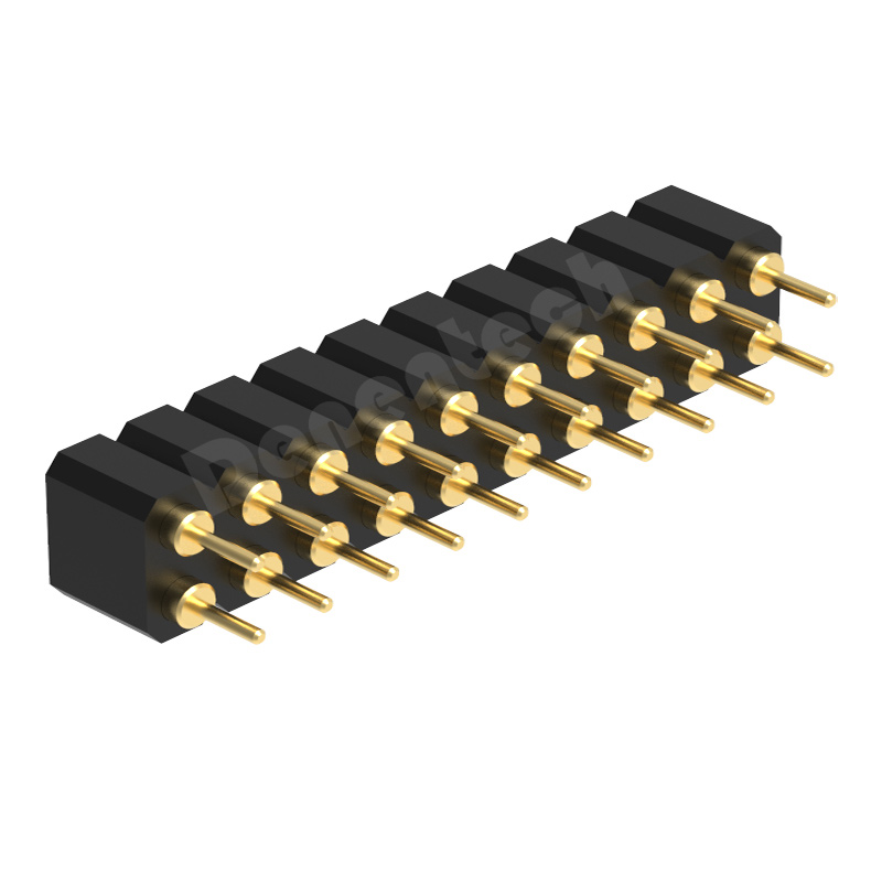 Denentech gold plating 2.54mm pitch H4.0 dual row female straight DIP concave pogo pin connector