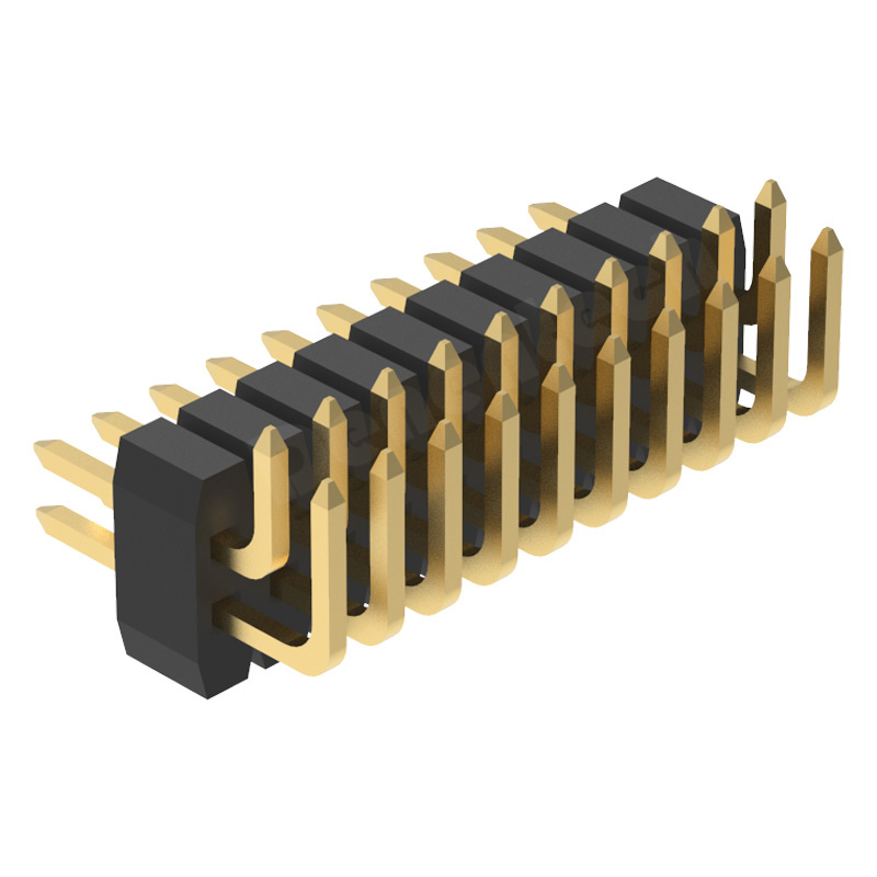 Denentech Gold Plating 1.0mm pitch dual row right angle DIP pin header connector