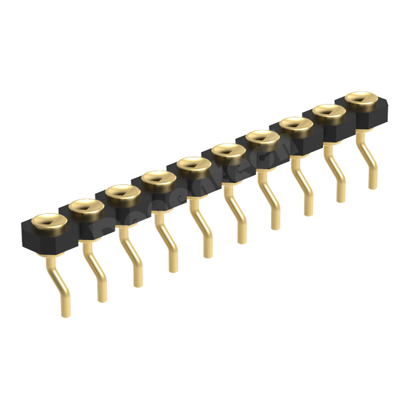 Denentech Factory Direct Sale 2.54mm Pogo Pin H1.27 Concave Female Single Row Right Angle SMT 