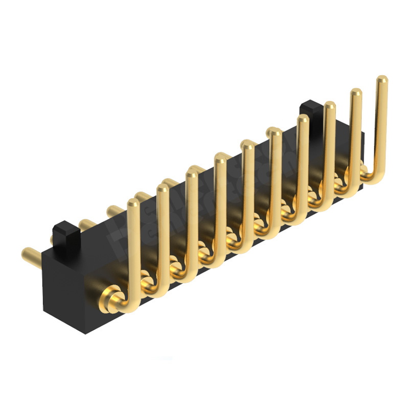Denentech 工厂定制 1.27MM弹簧针H2.0单排公座90度帯柱镀金pogopin顶针