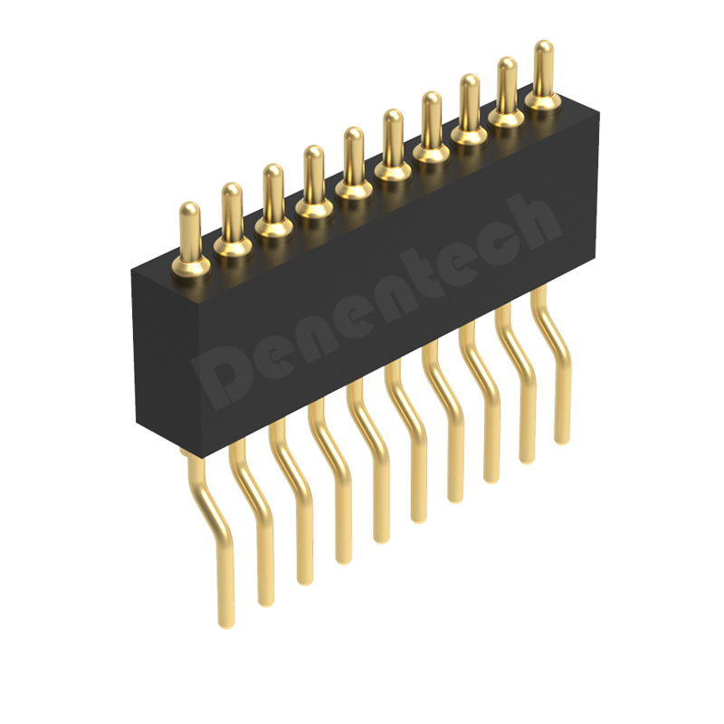 Denentech low price 1.27MM pogo pin H4.0MM single row male right angle SMT pin pogo connector