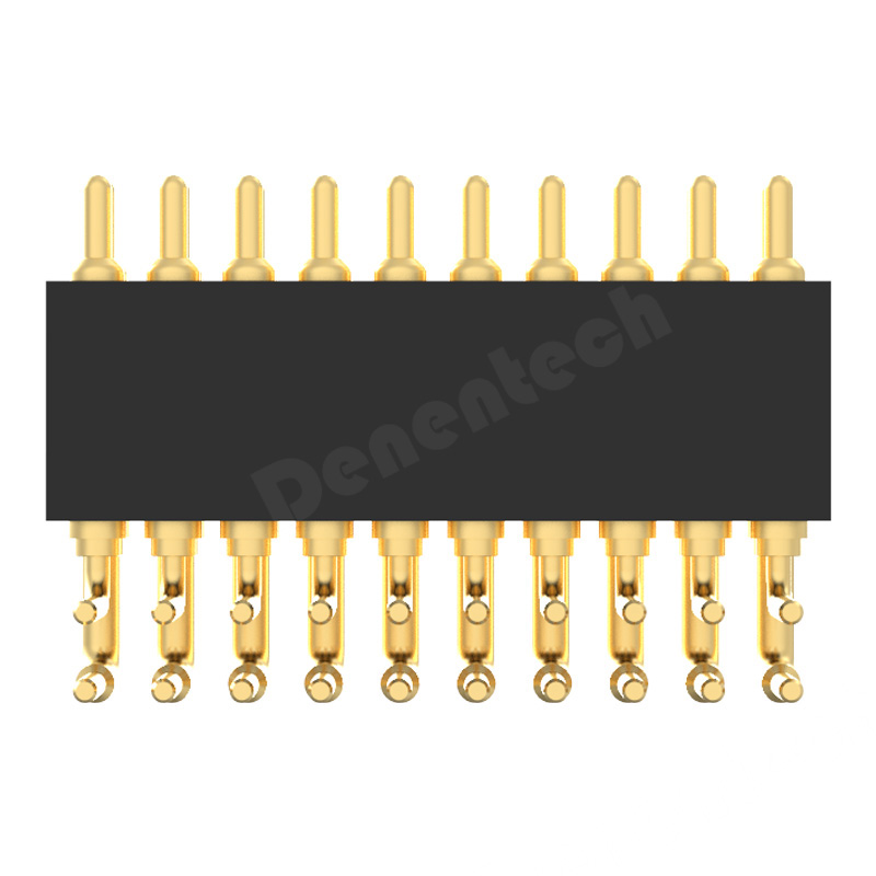 Denentech 工厂定制 1.27MM弹簧针H4.0双排公座90度帯柱智能穿戴pogopin镀金顶针