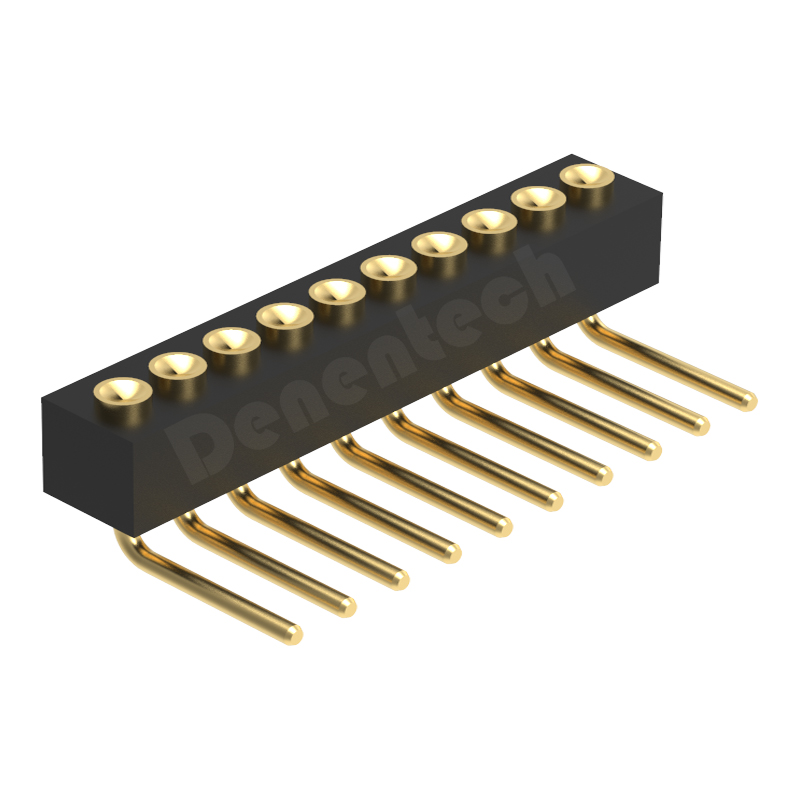 Denentech 厂家供应1.27MM弹簧针H2.0单排母座90度凹面镀金天线pogo pin接触顶针