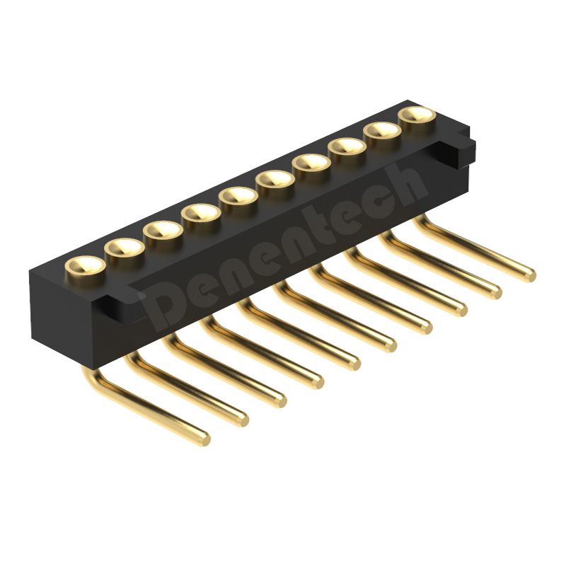 Denentech 工厂定制 1.27MM弹簧针H2.0单排母座90度凹面带柱 大电流顶针pogopin连接器
