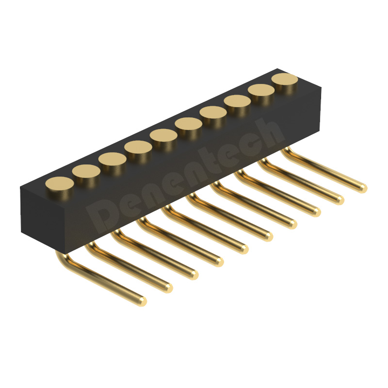 Denentech 厂家加工 1.27MM弹簧针H2.0单排母座90度平面接触折弯精细探针