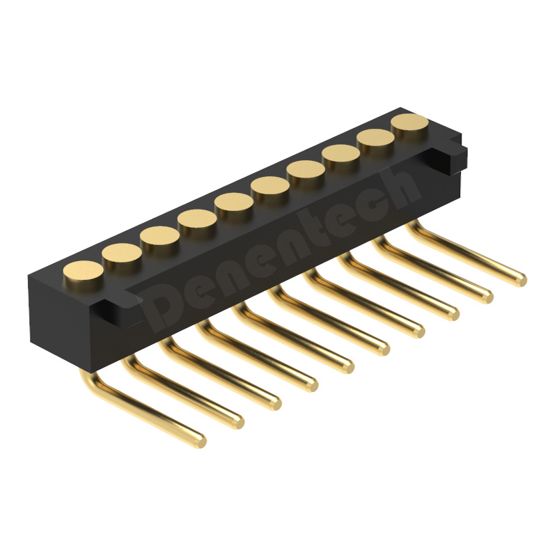 Denentech 非标定制 1.27MM弹簧针H2.0单排母座90度平面带柱折弯母座充电针