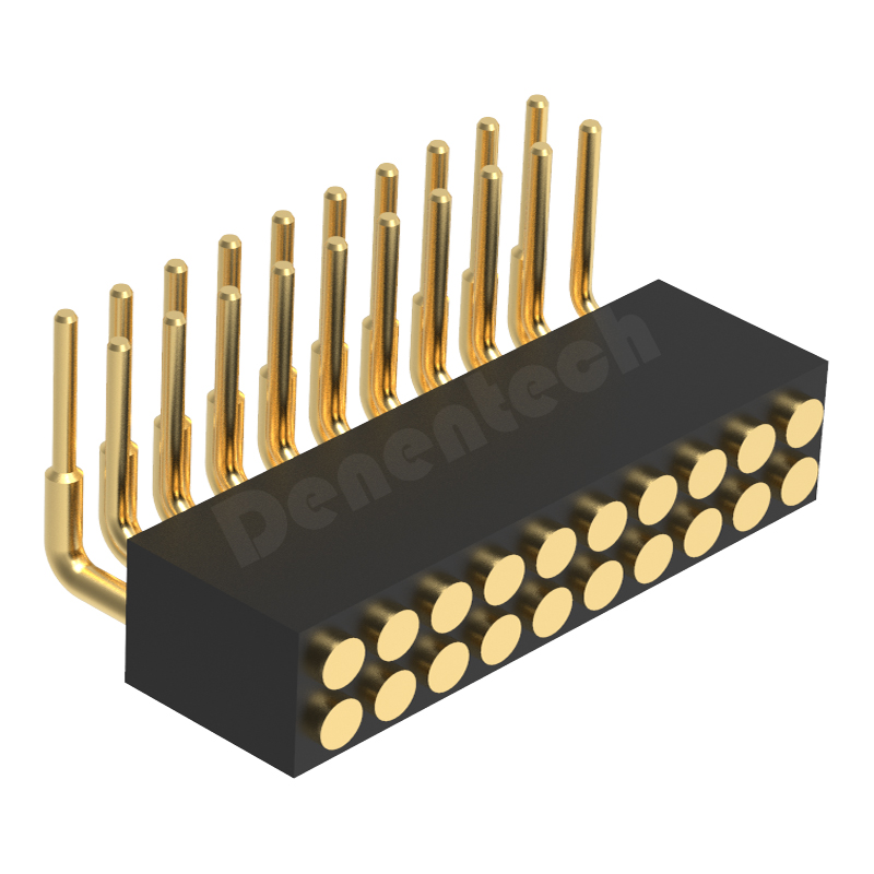 Denentech 厂家 1.27MM弹簧针H4.0双排母座90度平面触点pogo pin弹针