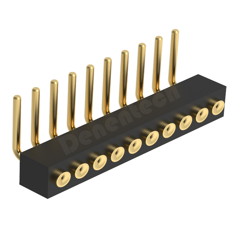 Denentech 厂家供应1.27MM弹簧针H2.0单排母座90度凹面镀金天线pogo pin接触顶针