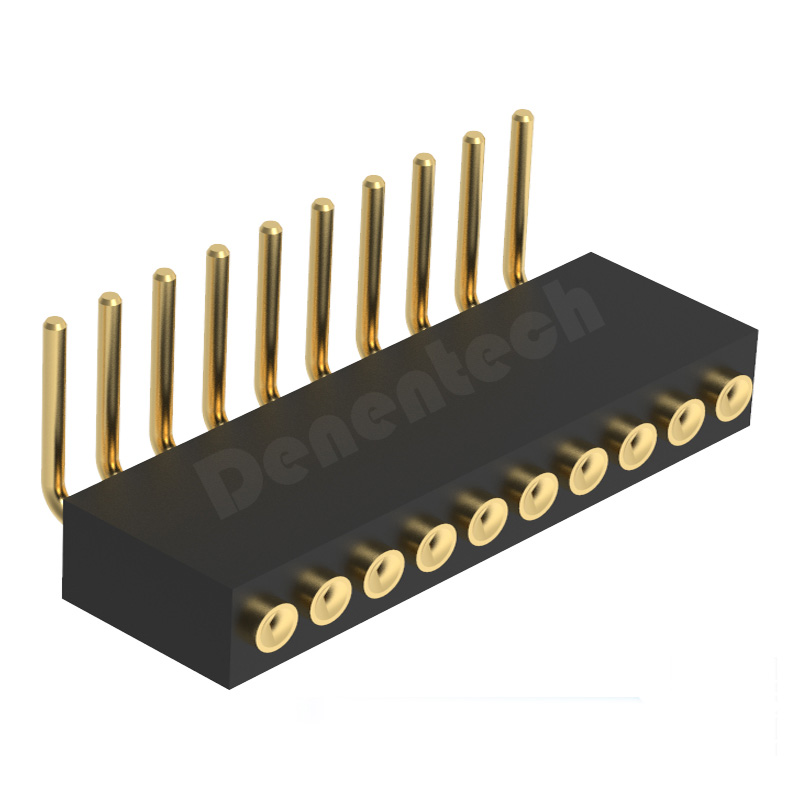 Denentech 热销1.27MM弹簧针H4.0单排母座90度弯针凹面弹簧探针电池充电针