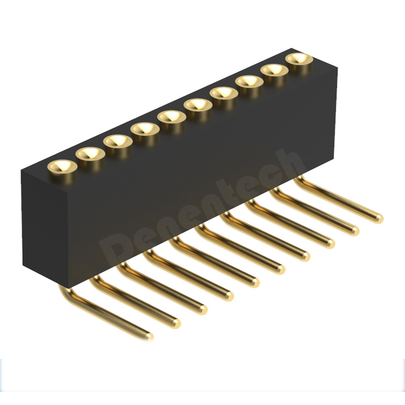 Denentech 热销1.27MM弹簧针H4.0单排母座90度弯针凹面弹簧探针电池充电针