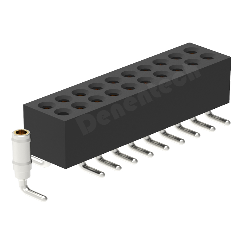 Denentech 工厂直供 1.27MM圆P排母H3.80xW3.25双排立贴弯针圆孔排母