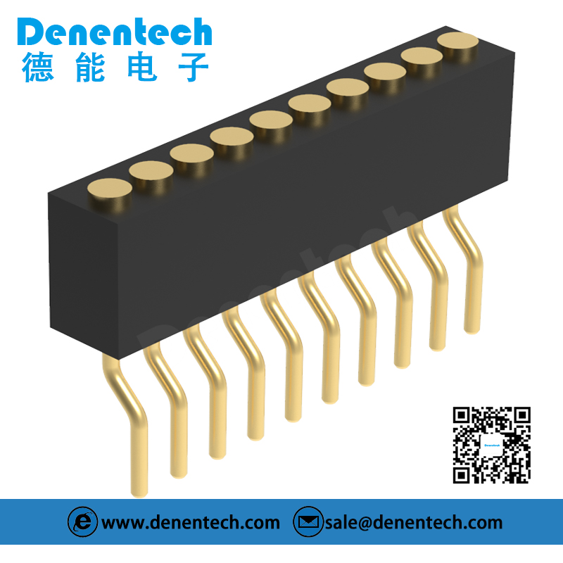 Denentech best quality 1.27MM pogo pin H4.0MM single row female right angle SMT 20 pogo pins female