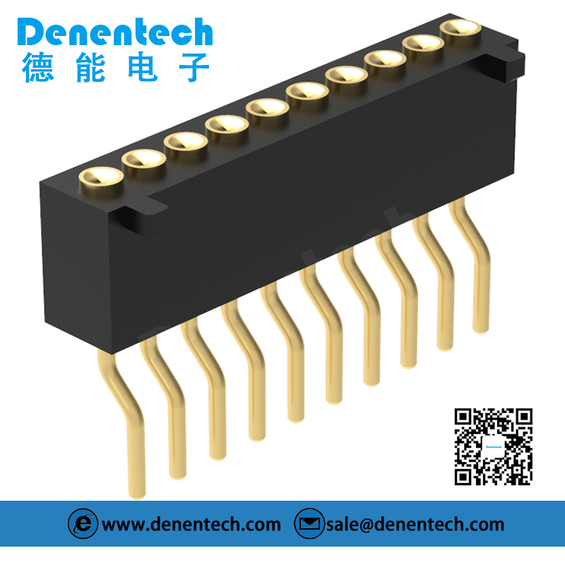 Denentech speciality 1.27MM pogo pin H4.0MM single row  female right angle SMT with peg spring test probe pogo pin