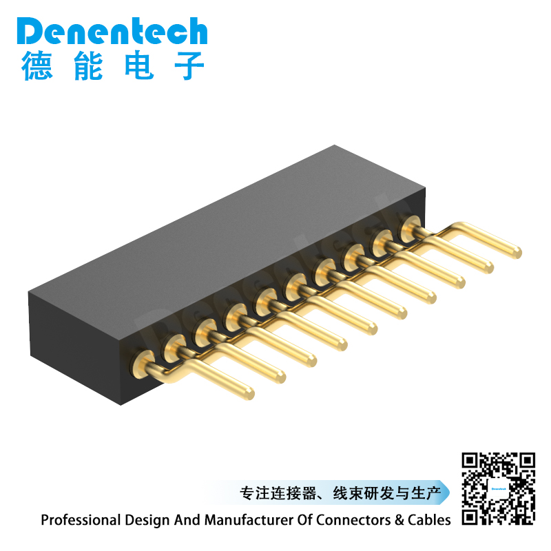 Denentech best quality 1.27MM pogo pin H4.0MM single row female right angle SMT 20 pogo pins female