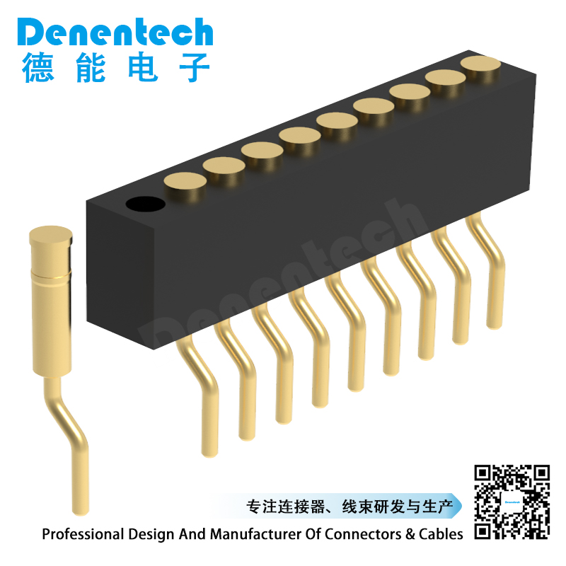 Denentech best quality 1.27MM pogo pin H4.0MM single row female right angle SMT 20 pogo pins female